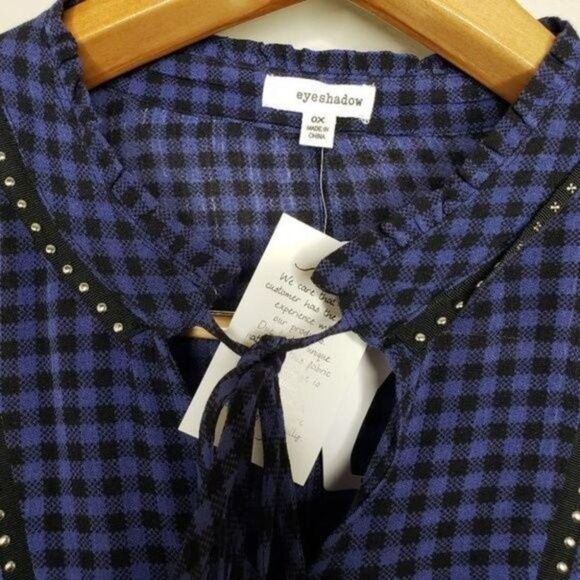 Eyeshadow NWT plaid embellished shirt OX - Picture 2 of 13